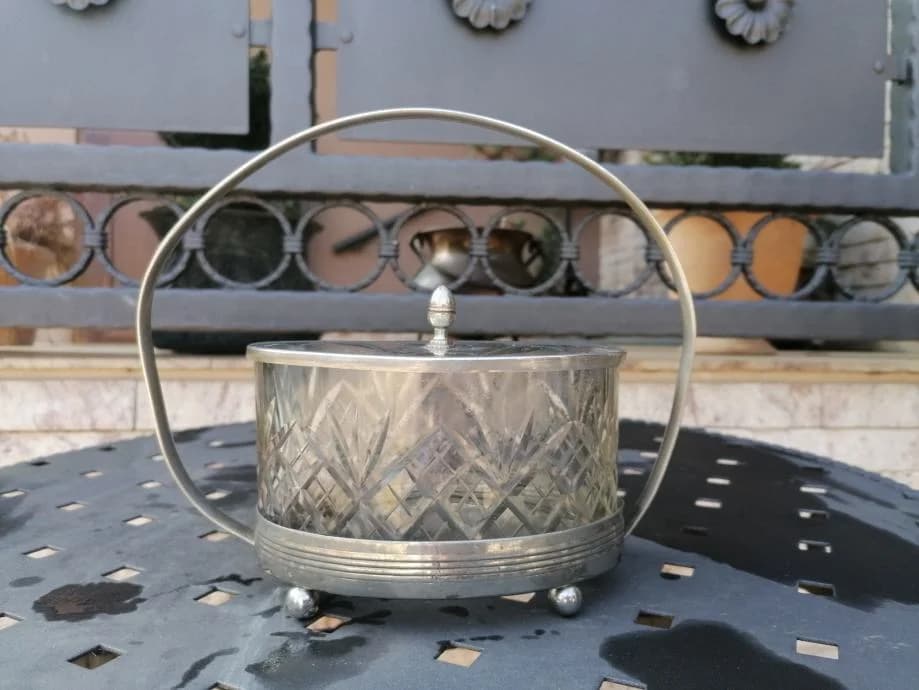 Art Deco šećernica od stakla s brušenim detaljima 3